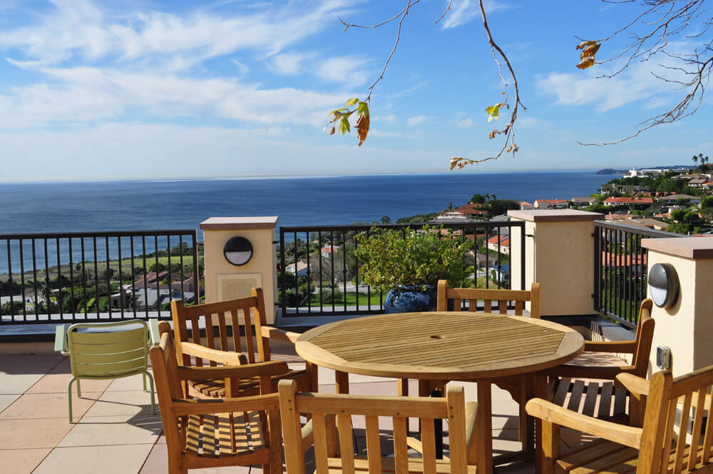 Pepperdine University Waves Cafe with a beautiful ocean view.