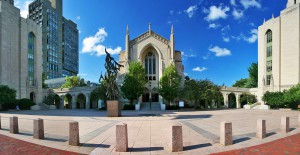 Marsh Plaza at Boston University on a sunny day.