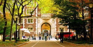 College students walking through entry gate at University of Pennsylvania.