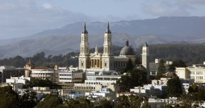 Aerial view of Saint Ignatius Church of of the University of San Francisco.