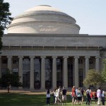 Prospective students take a walking tour of MIT's campus during a college visit.