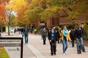 Students walking at the University of Maryland.