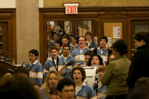 Students marching inside for Orgo Night.