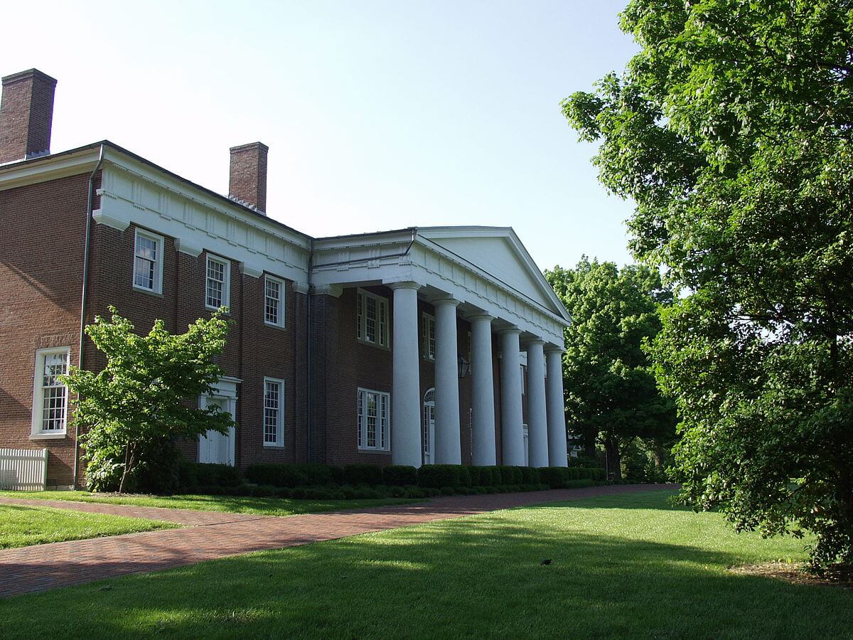 Centre College red brick building with white columns.
