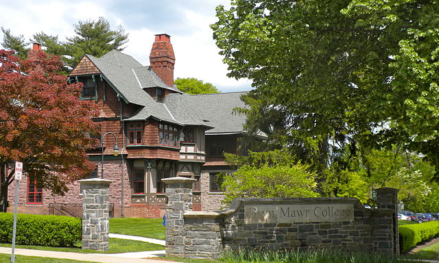 Entrance to Bryn Mawr College with Robindale in the background.