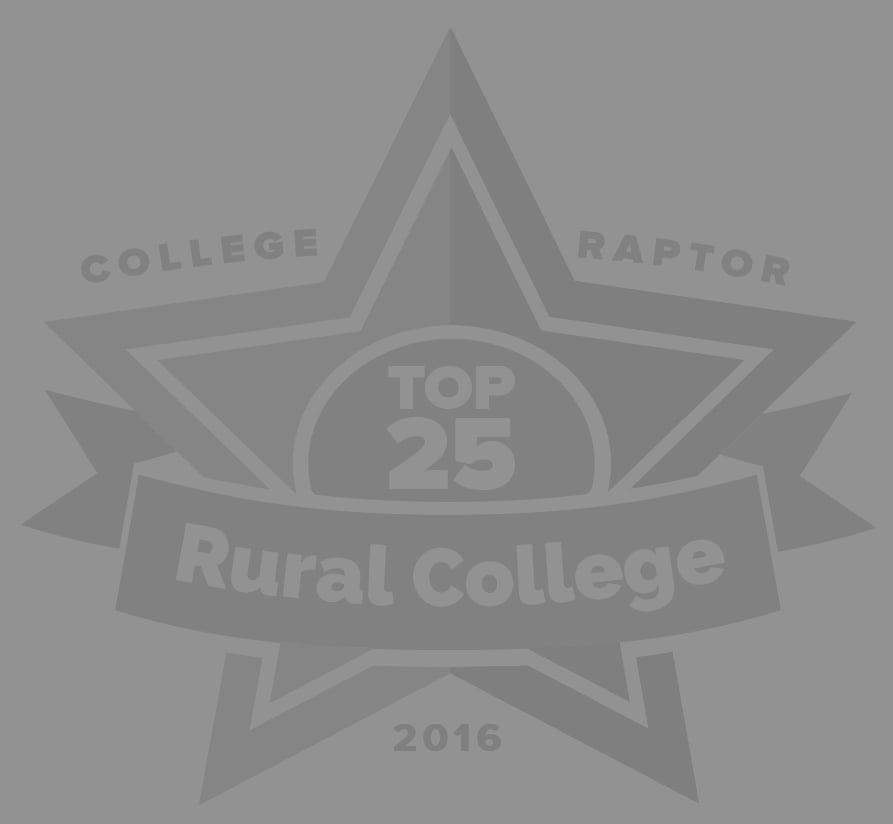 College Raptor Rankings grey star badge that says "Top 25 Rural College 2016".
