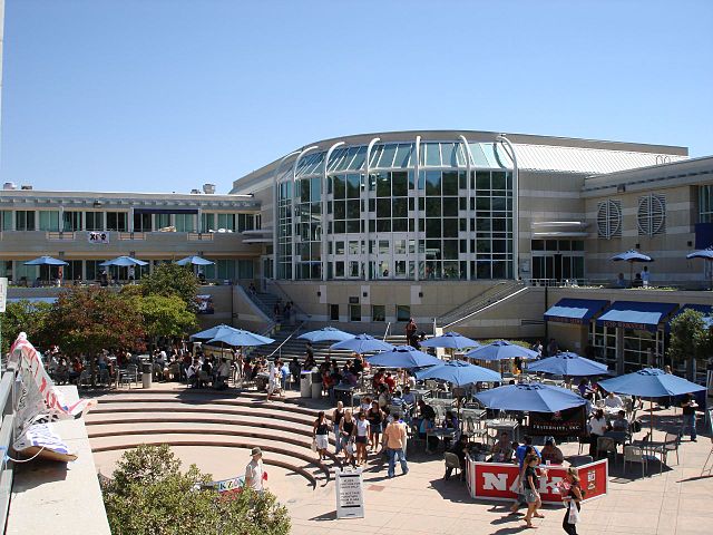 University of California-San Diego Price Center crowded with students.