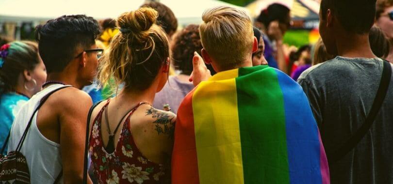 A group of students at a pride event.