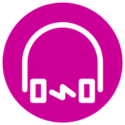 A purple circle with a headphone icon.