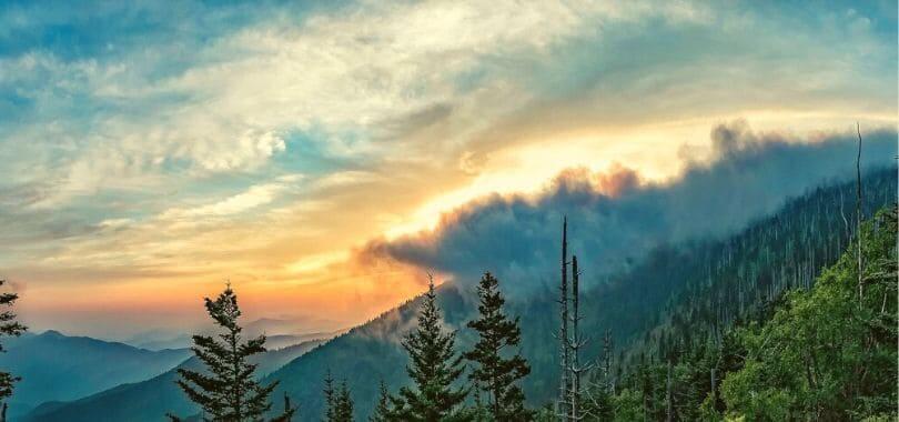 Foggy mountains at sunrise in Tennessee.