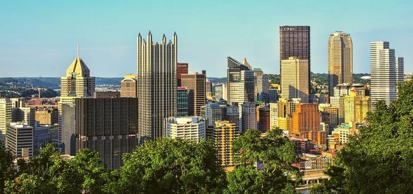 A downtown shot of a city in Pennsylvania.