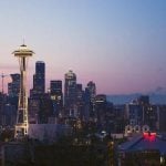 Downtown Seattle at sunset.