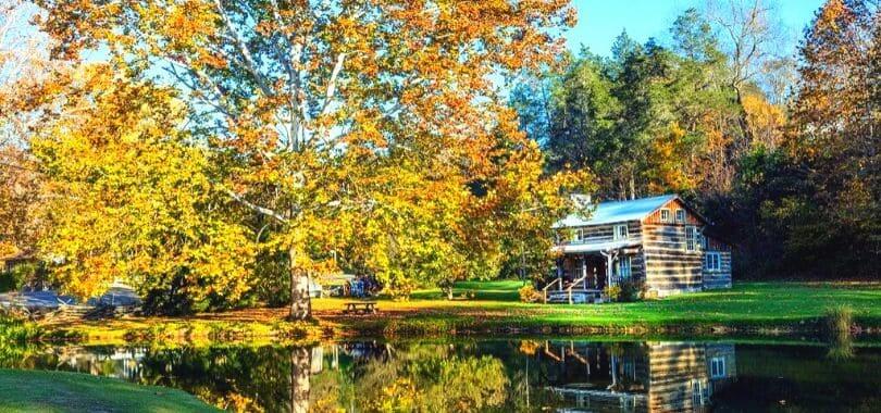 A farm with a pond in West Virginia.