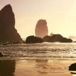 Cannon Beach in Oregon at sunset.