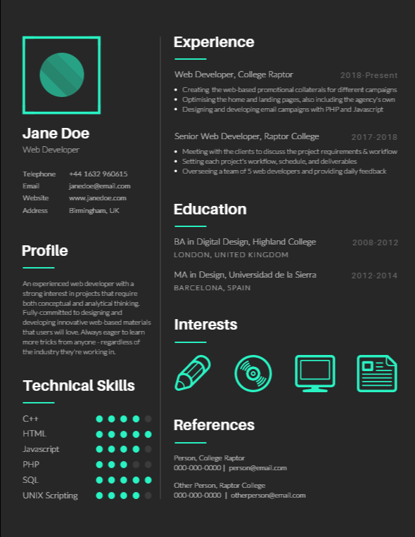 Here's an example of a creative resume