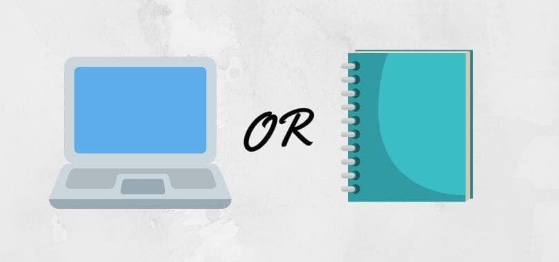 An icon of a laptop on the left, the word "or" in the center, and an icon of a notebook on the right.