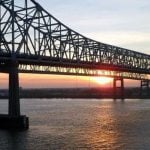 A large bridge stretching across a river.