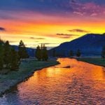 A river in Yellowstone at sunset.