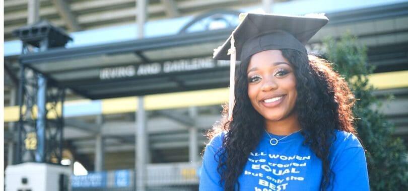 A student wearing a graduation cap.