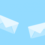 Three white envelopes flying out of a blue mailbox.