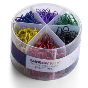 Rainbow Pack color coated paper clips. Click to view its Amazon page.