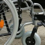 A close-up shot of a wheelchair.
