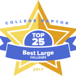 College Raptor Rankings star badge that says "Top 25 Best Large Colleges 2017".