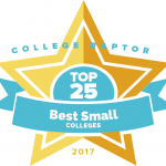 College Raptor Rankings star badge that says "Top 25 Best Small Colleges 2017".