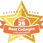 College Raptor Rankings star badge that says "Top 25 Best Colleges in the Southwest 2017".