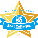 College Raptor Rankings star badge that says "Top 50 Best Colleges in the US 2017".