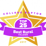 College Raptor Rankings star badge that says "Top 25 Best Rural Colleges 2017".