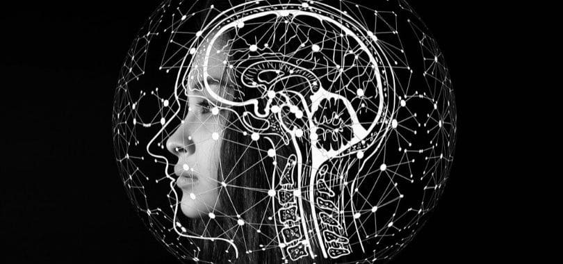 A profile of a person with a brain drawn over their head.