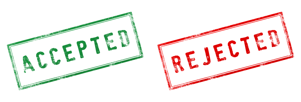 Stamps next to each other that say "accepted" and "rejected."
