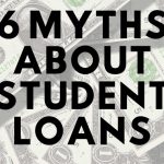 A background of bills with text that says "6 myths about student loans."