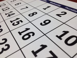 Dates in the calendar.
