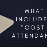 A tan and pink price tag with text next to it that says "what is included in cost of attendance?"