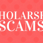 A red background with text overlayed that says "scholarship scams."