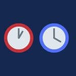 Four different colored clock icons on a navy background.