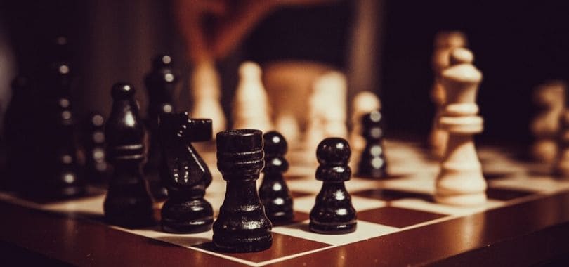 A close-up shot of a chess set.