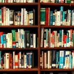 Bookshelves filled with books.