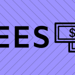 A purple background with text that says "fees" and two dollar bills.