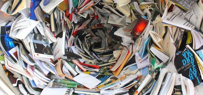 Books and magazines swirling around each other.