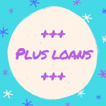 Overlay text "Plus Loans" against sky blue background with blue and violet stars.