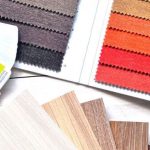 Colorful swatches of flooring, paint, and fabric.