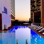 A rooftop pool at a hotel.