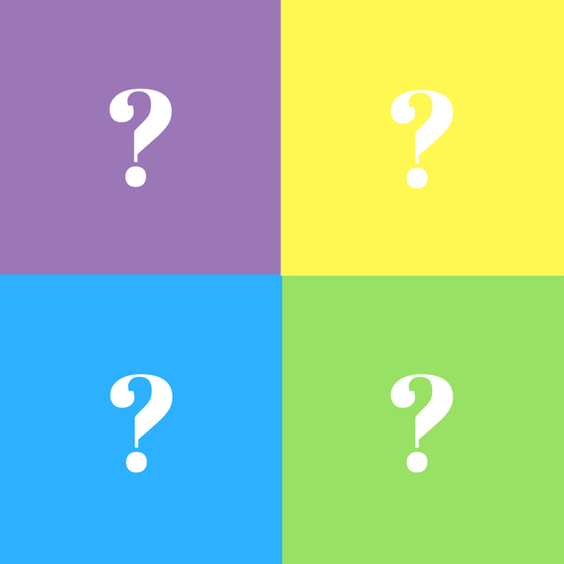 Question mark on each colorful four square.