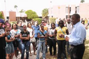 Students listening to a Bethune-Cookman University professor.