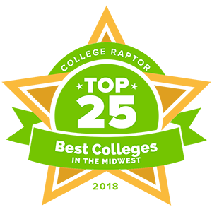 College Raptor Rankings star badge that says "Top 25 Best Colleges in the Midwest 2018".
