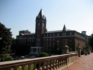 Red brick building at the College of the Holy Cross campus.
