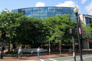 Northeastern University building behind the trees.